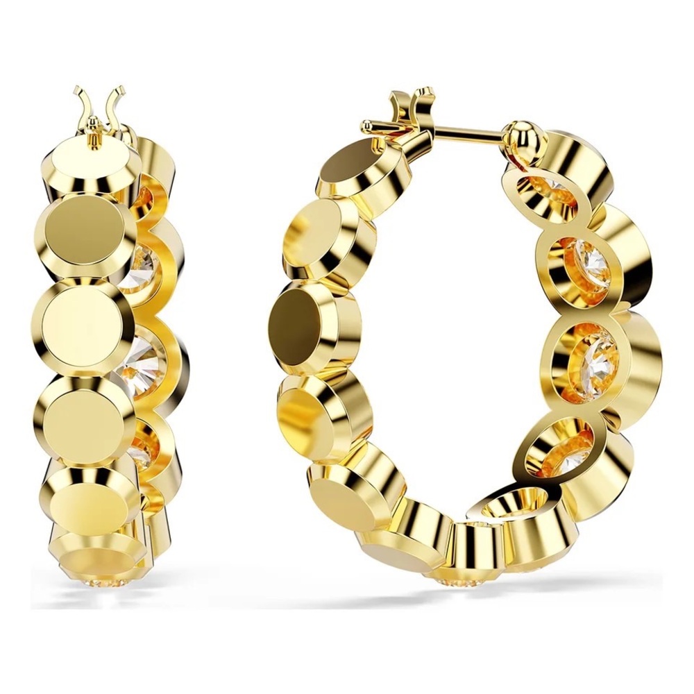 Swarovski Elegant S925 18k Large Bazel Circle Earrings Classic Fashion Hoop Box - Picture 8 of 17